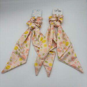Floral Spring Easter Egg Bunny Rabbit Pink Streamer Hair Twist Tail Scrunchie x2